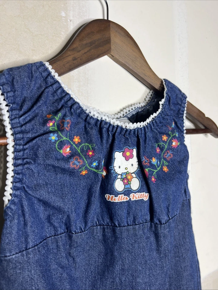 Vintage Girls 80s 90s Hello Kitty Sanrio Patchwork Print Collared Dress Sz M - Image 3 of 4