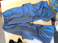 Medical Unisex Scrub Pants Blue Solid Polyester Drawstring Elastic Waist Small