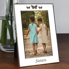 Silver 4x6 Sisters Photo Frame Custom Engraved Gift Personalised Butterflies