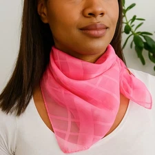 Vintage Pink Italian Sheer Scarf Plaid Rolled Hem Square Retro 50s Style Fashion