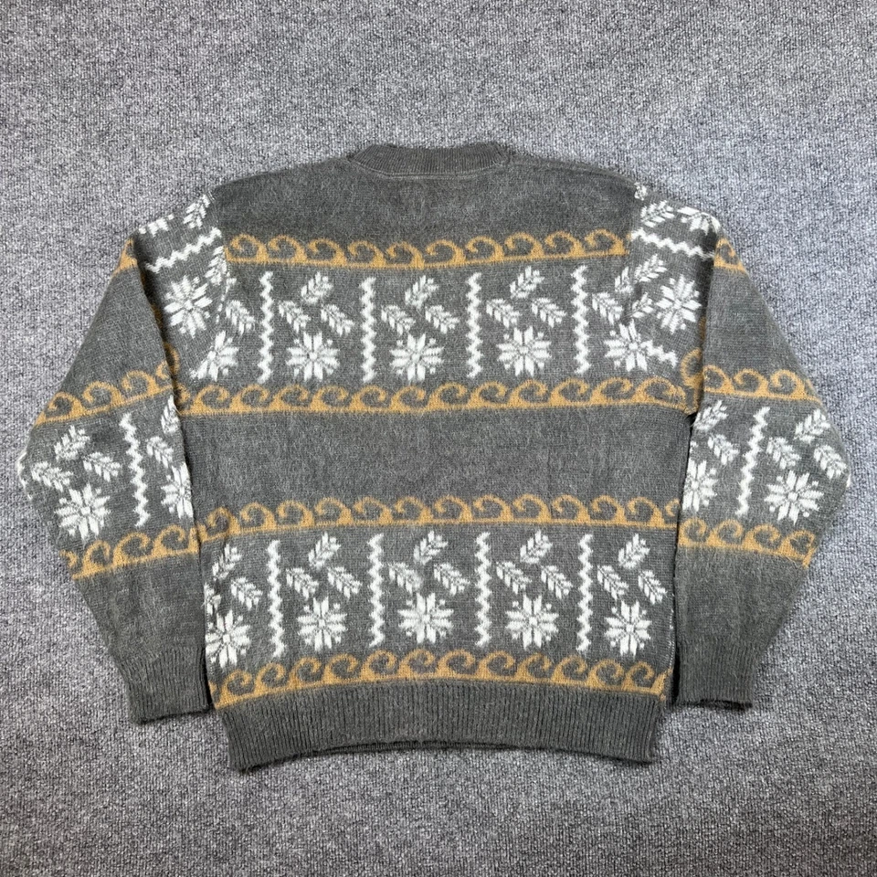 Vintage Mohair Sweater Mens XL Gray Squaw Valley Pebble Beach Geometric 50s 60s - Image 2 of 4