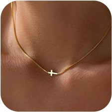 Cross Necklace for Women 14K Gold Silver Plated Dainty Small Pendant...