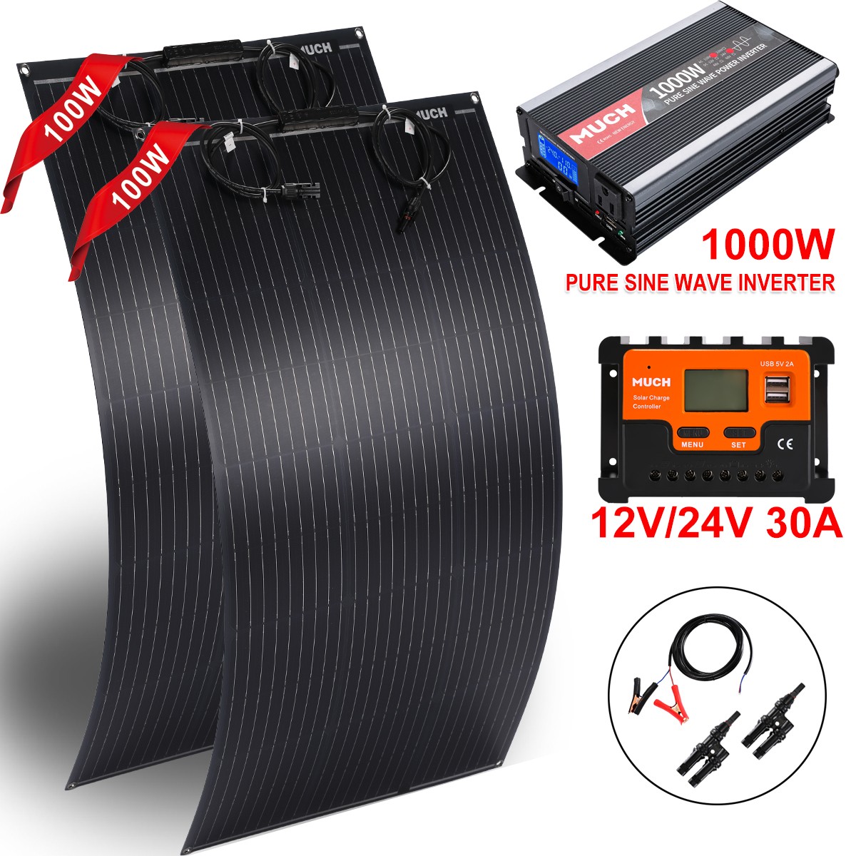 2000W Complete Solar Panel Kit Solar Power Generator 30A Home 110V Grid System