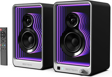 BESTISAN 50W 2 Active Bookshelf Speakers with Dynamic Lights Multiple Inputs