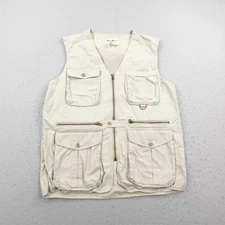 Vintage Eddie Bauer Vest Mens Medium Beige Khaki Tan Fishing Safari Mesh Lined