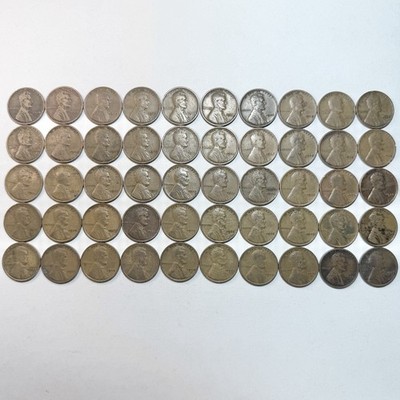 1928 Lincoln Wheat Cent Penny Lot of 50 Full Roll G / VG Good / Very Good, #2