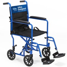 Invacare Transport Wheelchair w/19" Seat, Lightweight Foldable Chair - Blue