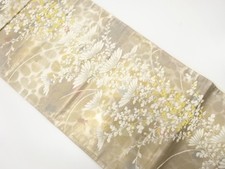 7373801: JAPANESE KIMONO / ANTIQUE FUKURO OBI / SILK / WOVEN FLORAL PLANTS