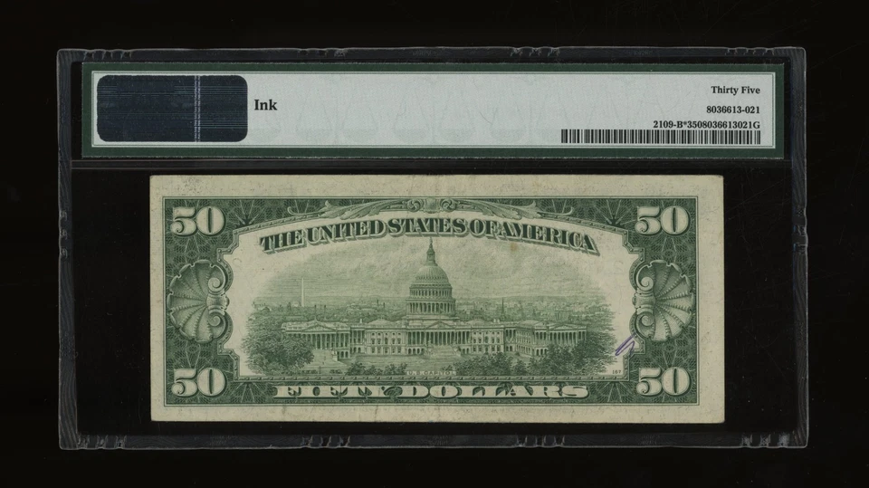 DBR 1950-B $50 FRN New York STAR Fr. 2109-B* PMG 35 Serial B01397567* - Image 2 of 2