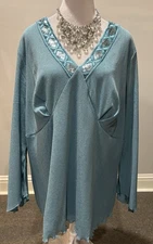 New Venezia Aqua blue turquoise sequin top blouse flutter sleeve knit NWT 18 20