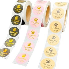 1500 Pieces 1-inch Round Pet Paw Print Thank You Stickers Package Seal Stickers