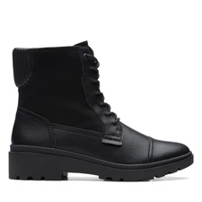 Clarks Calla Charm 26169437 Womens Black Leather Lace Up Casual Dress Boots