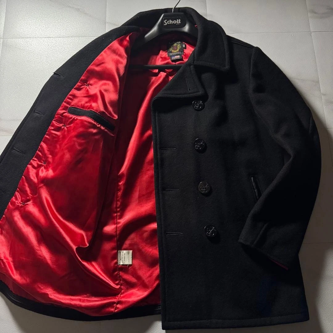 Abrigo SCHOTT 740C2 Pea Lana Azul Marino Rojo Forro Auténtico de Japón