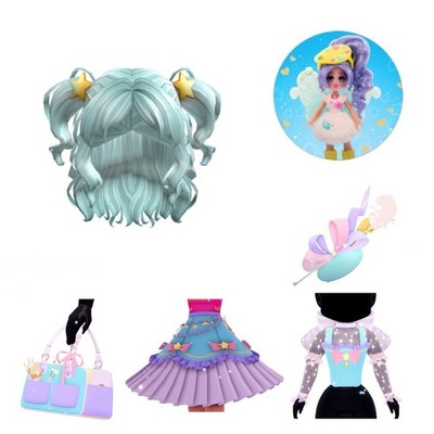 Robl0x | Royale High Starry Pigtails Hair & Stardust Designer Set RARE Toy Code