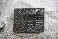 Real Crocodile Leather Skin Men's Money Clip Bifold Wallet Black V35