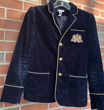 Ralph Lauren Girls Cotton Velvet Blazer Crest Navy Sz 10 Italy