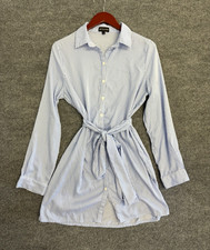 PrettyLittleThing Women’s 12 Blue White Striped Shirt Dress Long Sleeve Belted