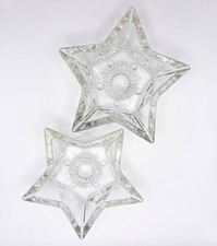 Set of 2 Clear Glass Star Tea Light Candle Holders, Modern Freestanding