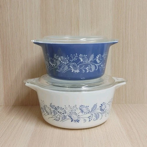 Vintage Pyrex Colonial Mist Blue Casserole Dishes W/Lids 473,474  4-Piece