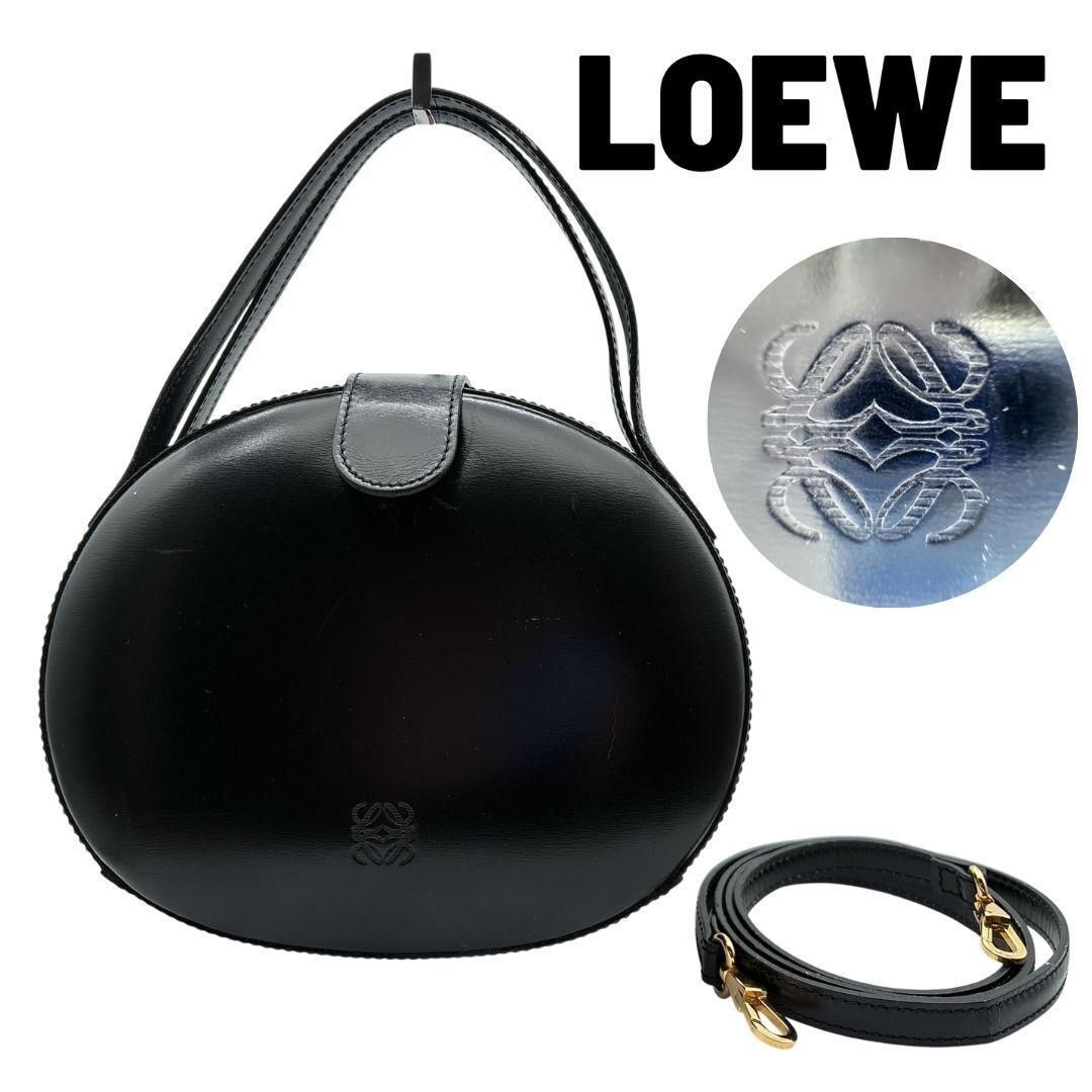 Rare 2way LOEWE Shoulder Bag Handbag Anagram Leather Black