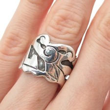 925 Sterling Silver Vintage Mexico Modernist Floral Oxidized Ring Size 6.25