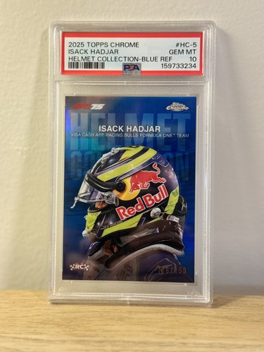 2025 Topps Chrome Isack Hadjar Helmet Collection Blue /150 PSA 10 HC-5