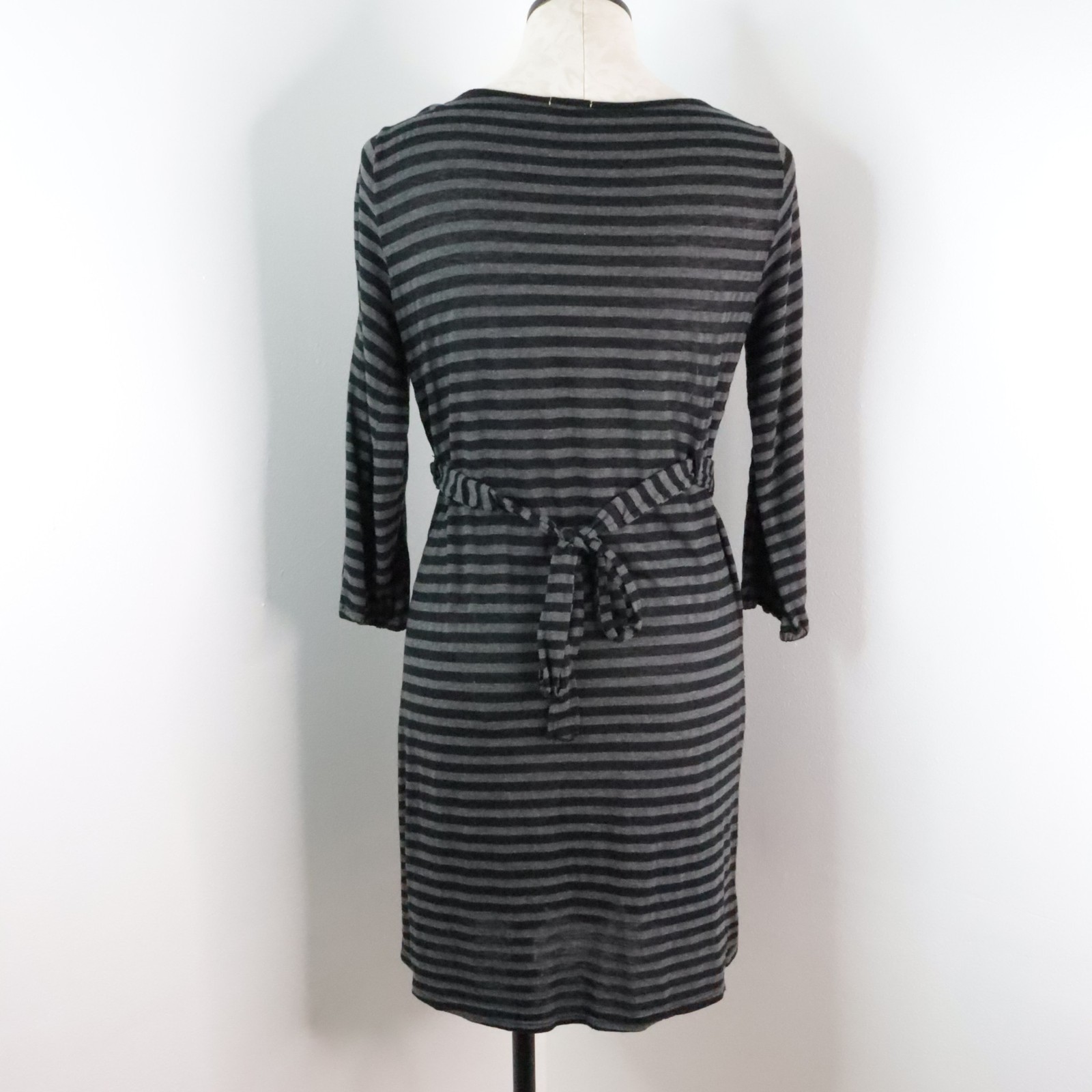 Ella Moss Women's L Gray Black Striped Semi-Sheer Long Sleeve Emo Skater Dress