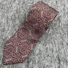 Guy Laroche Silk Tie Mens One Size Red Medallion Paisley Pattern Made USA