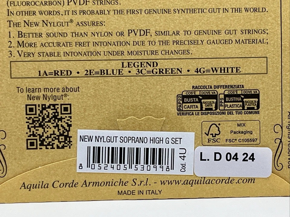 AQUILA SOPRANO UKULELE STRINGS - NYLGUT GCEA HIGH G TUNING - 4U - SUPERB STRINGS - Image 3 of 3