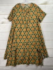 Womens Casual Dress 2XL Block Print Tiered Layered Rayon Hippie Boho Peasant