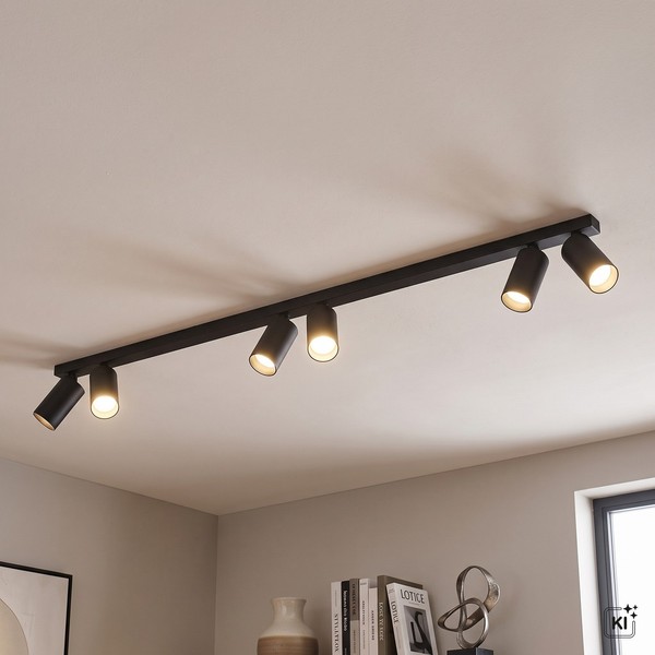 Deckenstrahler Deckenleuchte 200 Cm Lang 6-Flammig GU10 Schwarz Schwenkbar Lampe-image