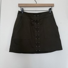 Express Lace Up Mini Skirt Size 4 Army/Olive Green Skater Punk Grunge Edgy