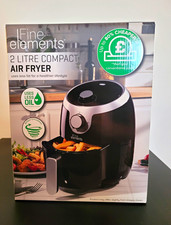 Fine Elements 2L Compact Air Fryer 1000W Timer/Temp Control Black/Silver