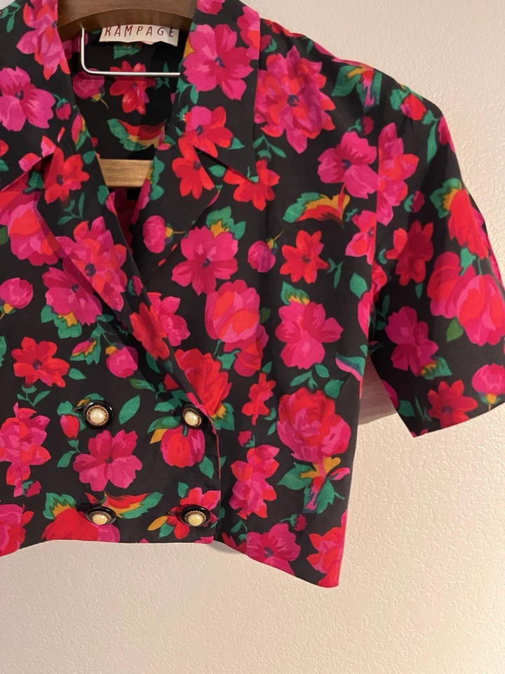 Traje Corto Rampage Vintage Años 80 Multicolor Estampado Floral 100% Rayón Talla Pequeña S Foto 2 de 4