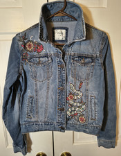 Mudd Girls L Blue Floral Embroidered Denim Ja...