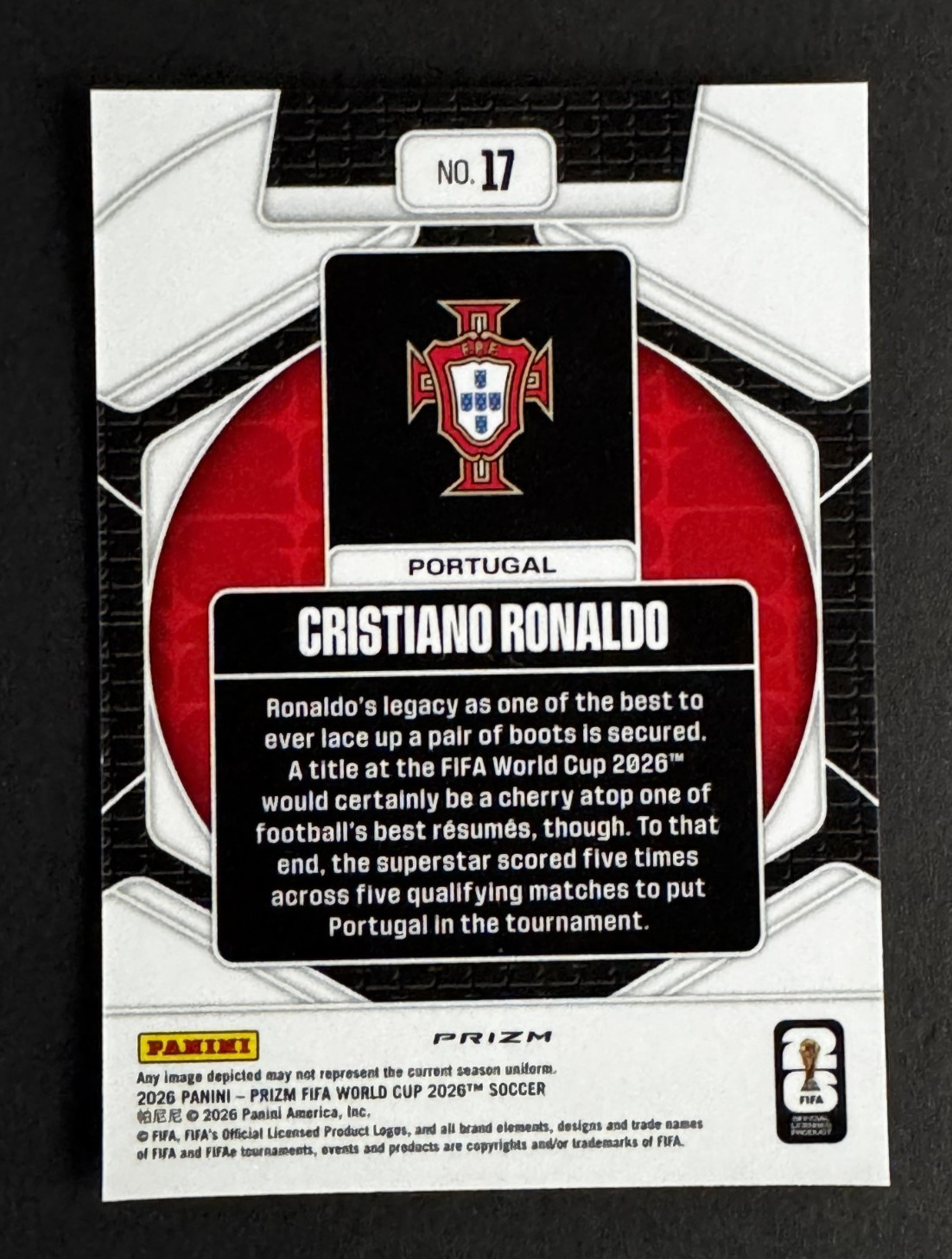 Cristiano Ronaldo 2026 Panini Prizm FIFA World Cup Trophy Hunting Portugal view 4