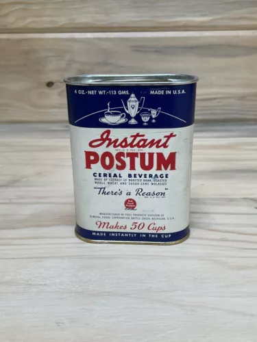 VINTAGE 1938 POST FOOD PRODUCTS INSTANT POSTUM 4 OZ. MAKES 50 CUPS