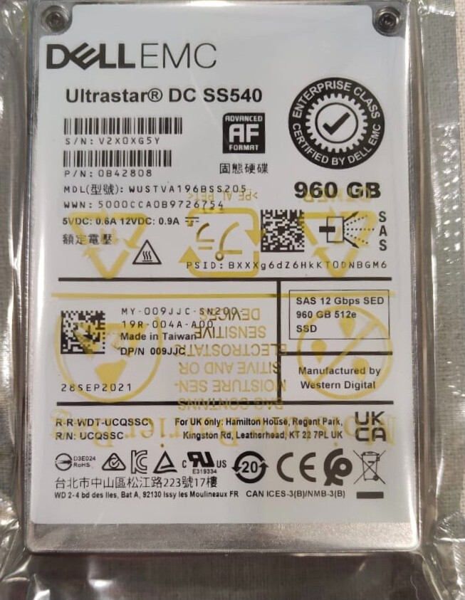 09JJC DELL EMC WUSTVA196BSS205 SAS 12Gbps SED 960GB 512e SSD
