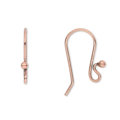 Solid India Copper Fancy Ball Ear Hooks Earring Findings Earwires