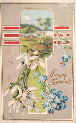 1911 Easter Greetings Postcard, Embossed, Gold Gilded Postcard. #-1248