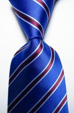 New Classic Striped Blue Red White JACQUARD WOVEN 100 Silk Men's Tie Necktie