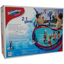 SwimWays 2-in-1 Pool Sport Combo Set - Volleyball Net Outdoor Basketball Hoop