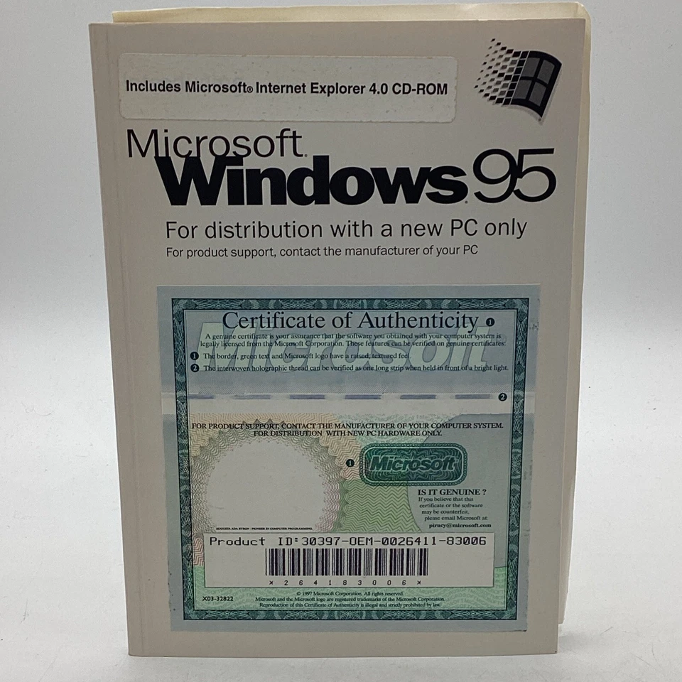 Microsoft Windows95 1997 con CD-ROM Internet Explorer 4.0 con instrucciones y certificado de autenticidad Foto 2 de 4