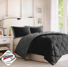 Black Grey Microfiber Down Alternative Comforter Decorative Shams Full-Queen
