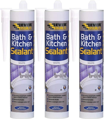 Everbuild Bath and Kitchen Acrylic Sealant, White, 290 ml x 3