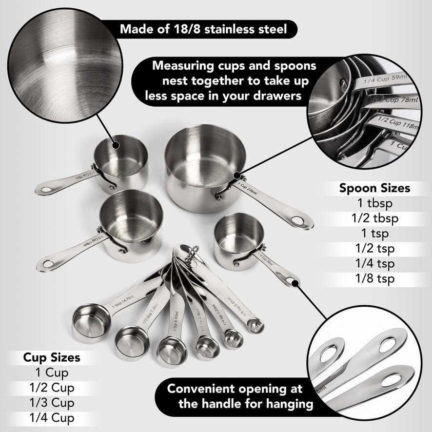 NEW - 10-Piece Stainless Steel Measuring Cups and Spoons Set