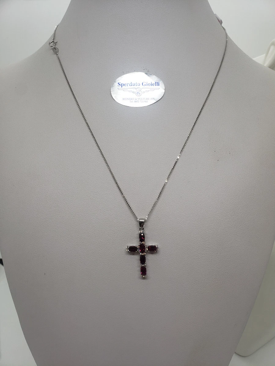Pendentif Croix En Or 18 Carats - Émail Et Pierres De Couleurs - Poids 6,68g - Occasion