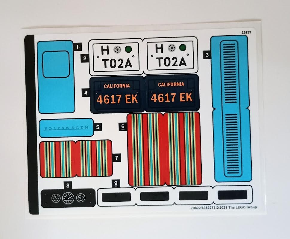 LEGO 10279 Volkswagen T2 Camper Van VW Bus Original Sticker Sheet