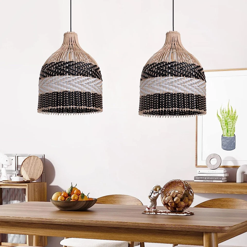Pendant Light Rattan Hanging Lamp wit Bamboo Woven Wicker Lamp Shade for Kitchen - Image 3 of 4