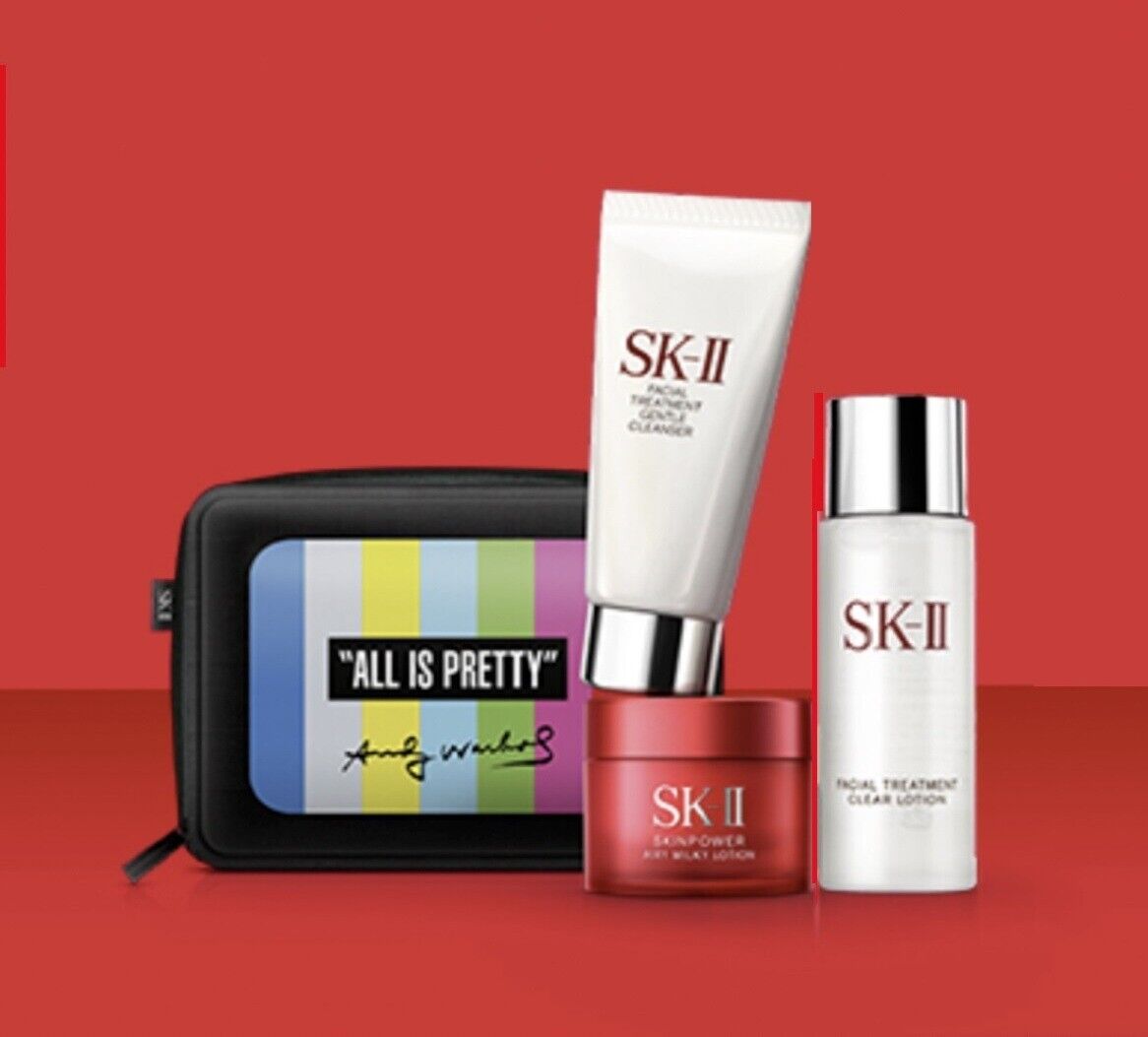 SK-II 3pc PITERA SKINPOWER Cream*Treatment Essence*Cleanser &Andy Warhol Bag $97